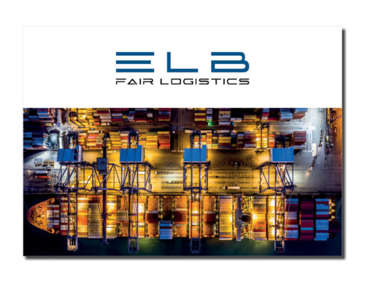 Elbfair Logistics Magazin-Cover mit Bild von einem Schiff, das im Dock beladen wird